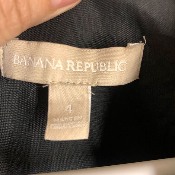 Sz 4 Banana Republic Dots Black Ponte Pleated V-Neck Fit &‎ Flare S/S Midi Dress - Picture 9 of 10